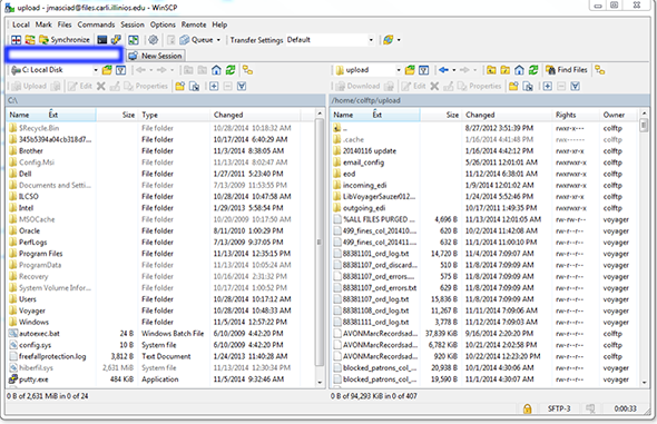 WinSCP files screen