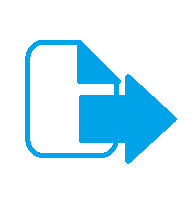 A white page outlined in blue with rounded corners and the top right corner is dog-eared and has an arrow pointing right atop it.