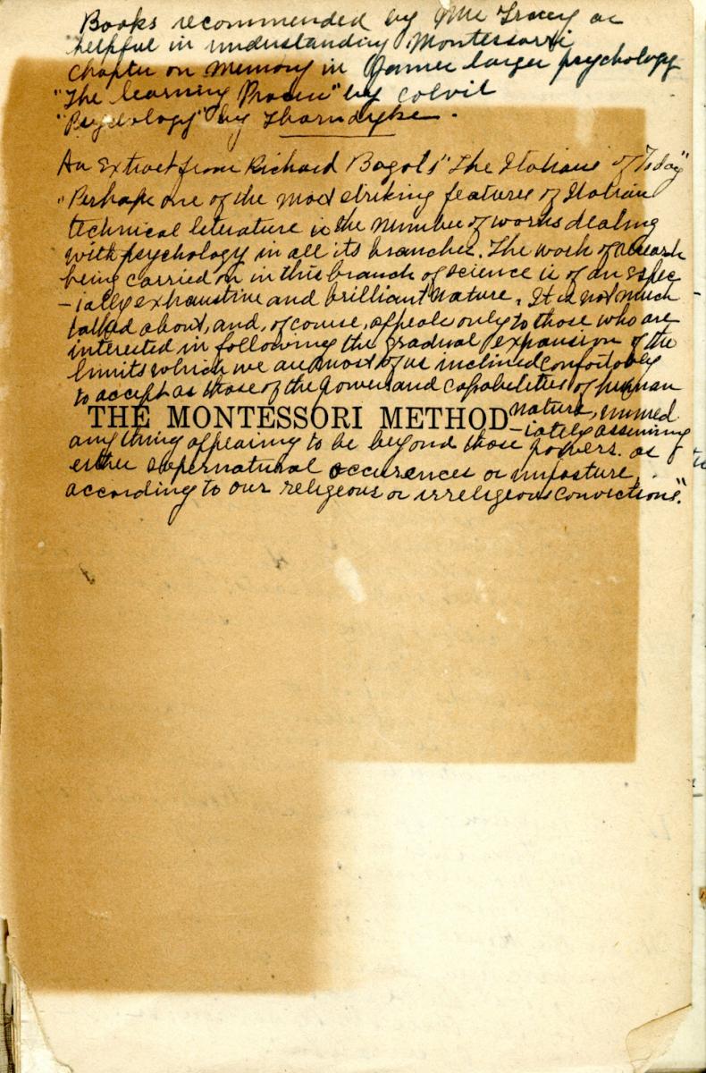 Elizabeth Harrison’s copy of The Montessori Method, 1912. National Louis University Archives and Special Collections