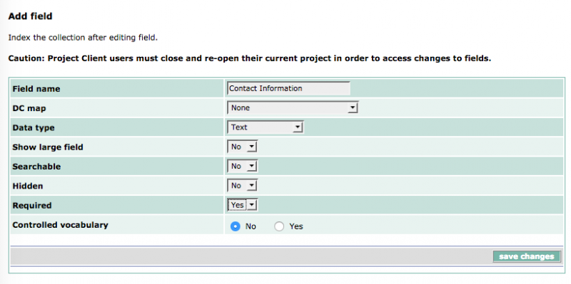 Example of collection field window