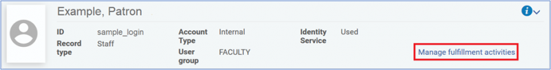 Manage fulfillment activities link in patron record screen capture