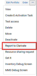 Screenshot of Report to Clarivate option from the row actions menu.