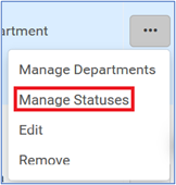 Work Order Type menu, Manage Statuses selected screen capture