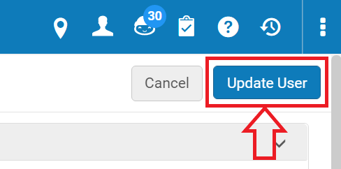 The Update User button, highlighted