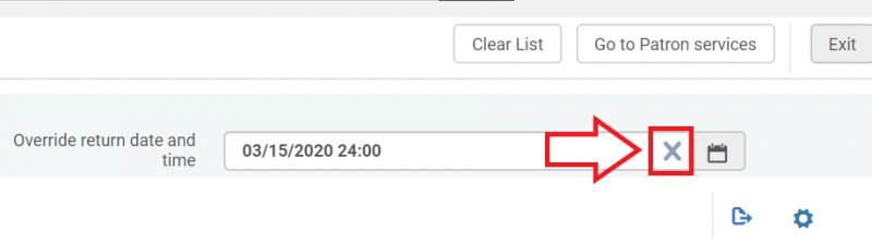 Override return date and time field with the X highlighted