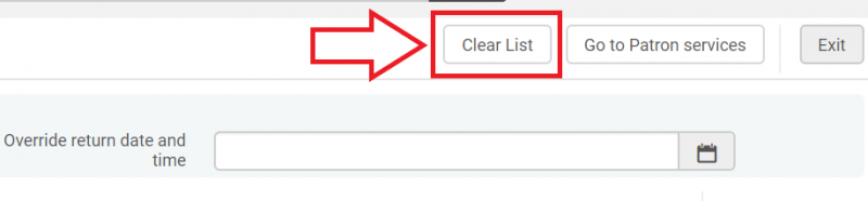 A section of the Manage Return Items screen with the Clear List button highlighted