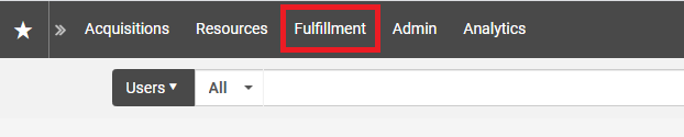 An image of a portion of the top navigation bar on the the main Alma screen with Fulfillment highlighted
