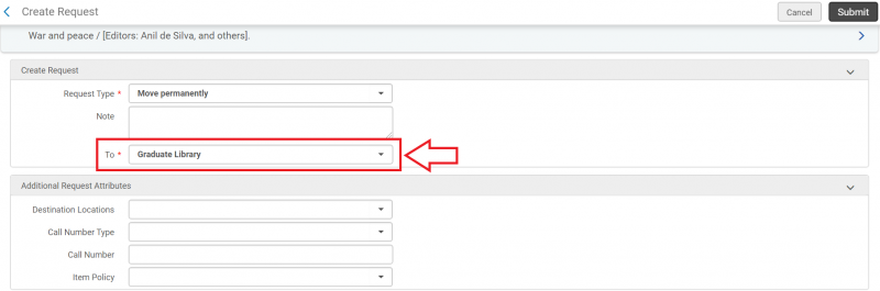 An image of the Create Request screen with the Move permanently request type selected and the To field highlighted