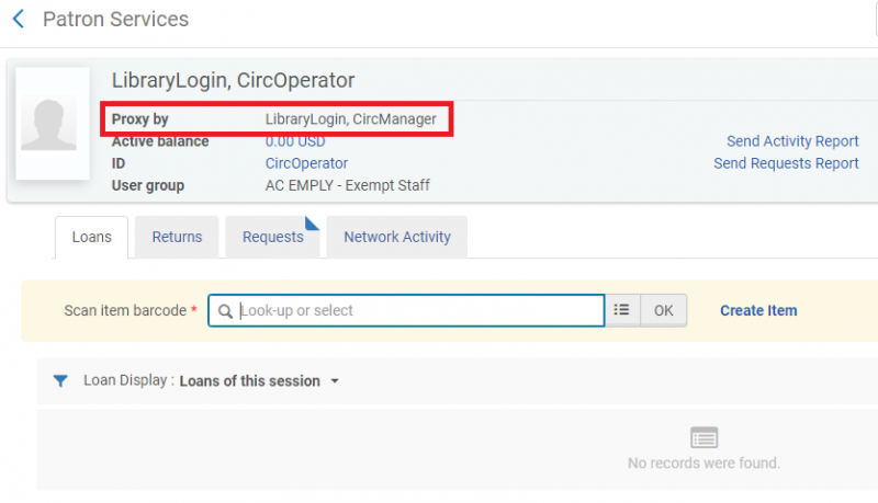 An image of the Patron Services screen with the "Proxy by" field highlighted