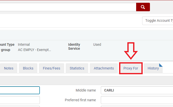 An image of a section of the User Details screen with the "Proxy for" tab highlighted