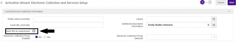 screenshot of unchecking box for suppressed bib