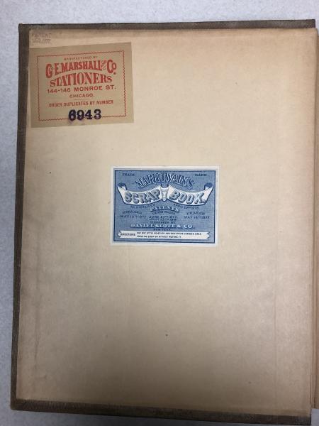 Commercial label for Mark Twain scrapbooks