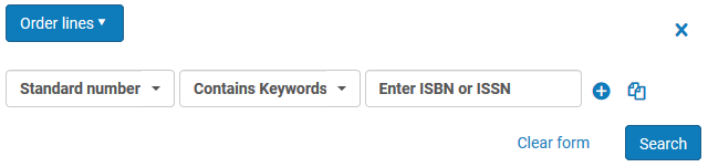 Screenshot shows an Advanced Search for the Standard Number, where ISBN or ISSN are submitted as keywords.