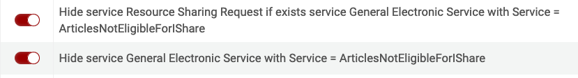 Hide Service Resource Sharing Request if exists service General Electronic Service with Service ArticlesNotEligibleForIShare and Hide service General Electronic Service with Service ArticlesNotEligibleForIShare