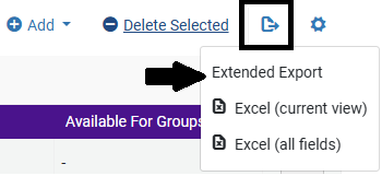 Screenshot of the Extended Export option in the Alma Electronic Service Editor.