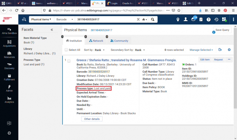 Screenshot of lost and paid process type