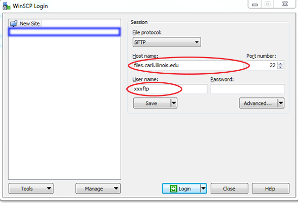 WinScp Login window