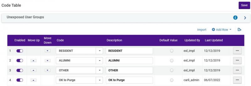 An image of Alma's configuration screen for restricted user groups, that is, user groups that may not be shared to other institutions.