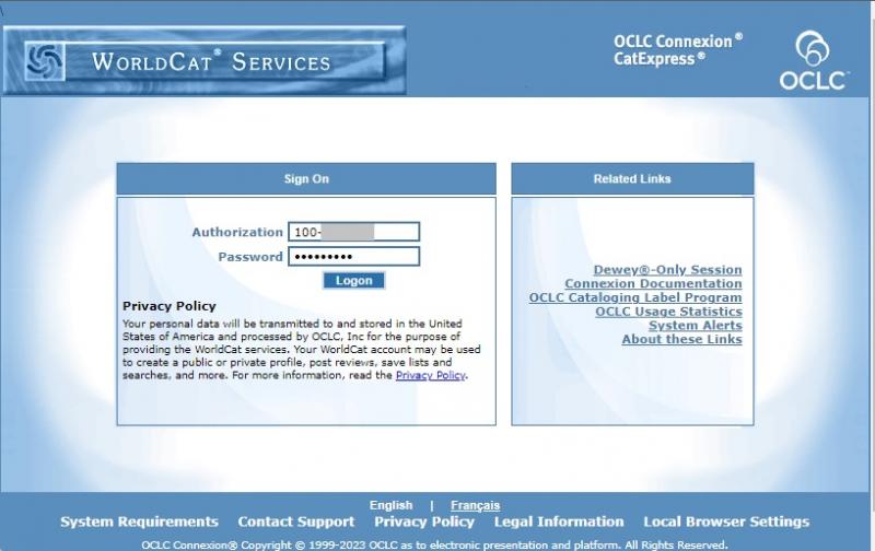 An image of the Connexion Browser login screen at connexion.oclc.org.