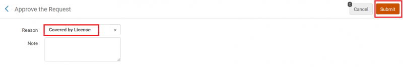 Screen capture of approval reason