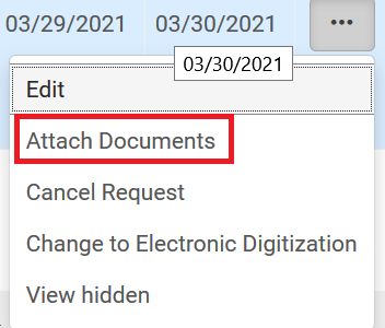 Screen capture of Attach Documents choice in menu