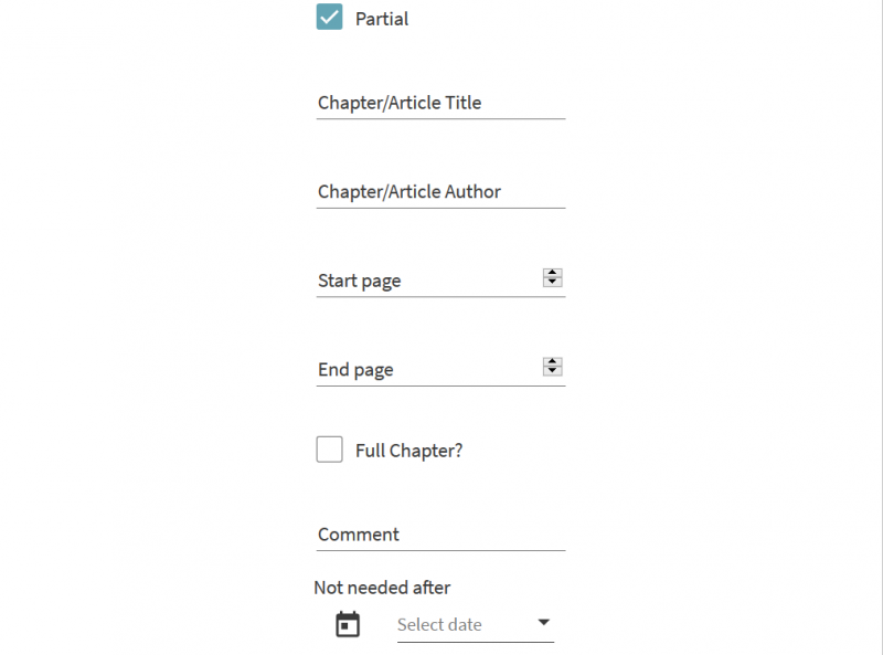 Screen capture of digitization request form