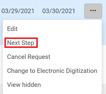 Scrren capture of Next Step choice in menu