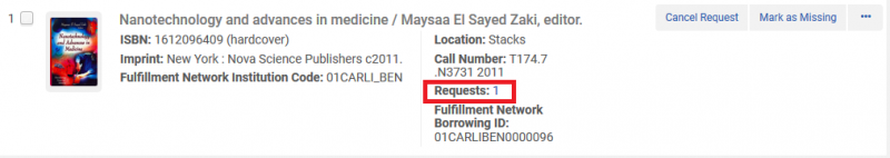 Screenshot showing request with the active requests link highlighted.