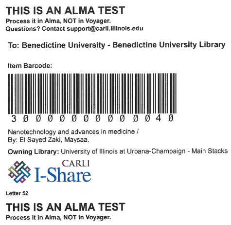 Screenshot showing a sample Transit slip from Alma as of 3/10/2020.