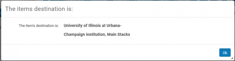 Screenshot showing a pop-up with the items destination.