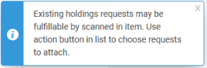 Screenshot showing the alert that staff will see on the Fulfillment> Pick from Shelf page after scanning in an item with added volume information.
