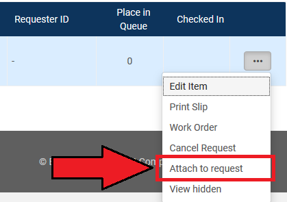 Screenshot shows the menu that opens after the ellipse is selected. From the list, select the option "Attach to request"