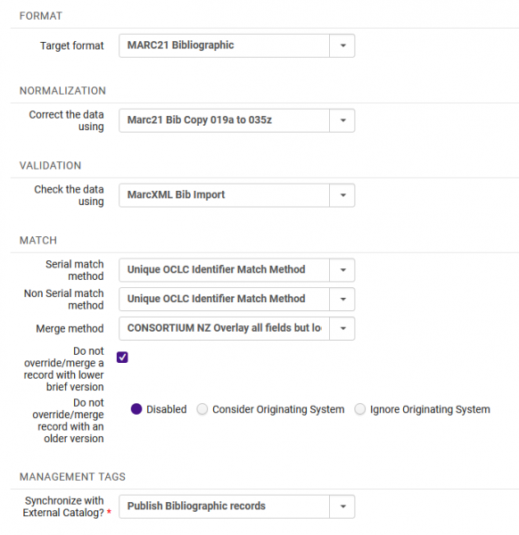 An image of the Connexion integration settings for the network zone.