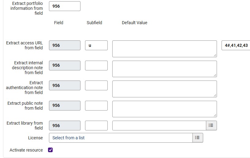 Create portfolios for URLs in tag 956 with indicators 40 and subfield u, then activate the portfolio.