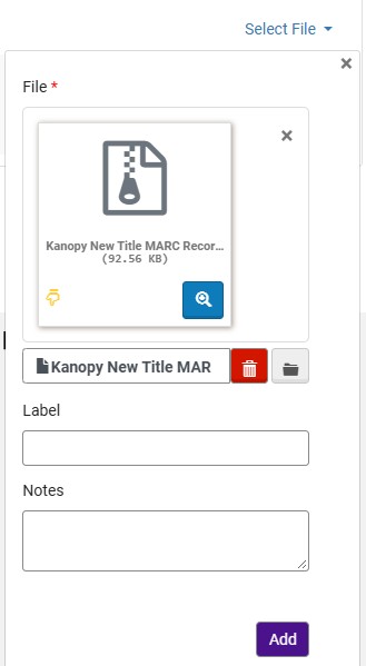 Select a file for import from your computer using the folder button.