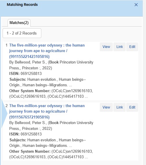 A list of matching records in the network zone.