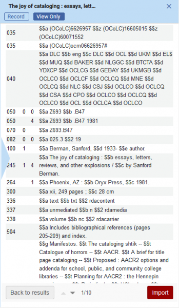 An image of a MARC bibliographic record in the metadata editor.