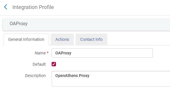 An image of the general information tab for a proxy integration profile in Alma. The Default check-box is ticked, indicating that the proxy is now the default for this institution.