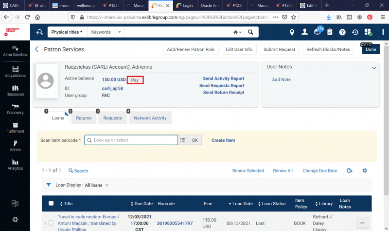 Screenshot of selecting the Pay button