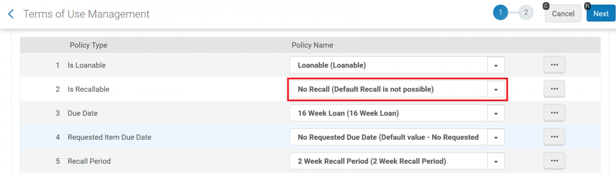 No Recall setting in Is Recallable selection screen capture