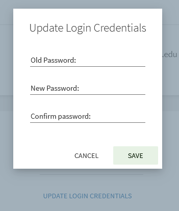 The Change Password screen prompts for the current password, then the new password should be entered twice.