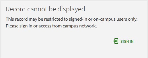 The Primo VE error message, "Record cannot be displayed," which may appear for newly cataloged records.